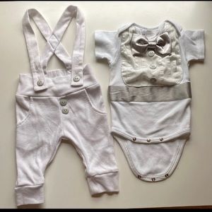 White Baby Boy Outfit - Size 0-3 Month
